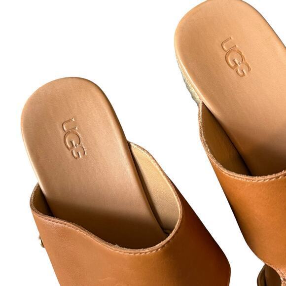 UGG Eirene Leather Espadrille Wedge Sandal Tan Brown Size 10 - Picture 6 of 11